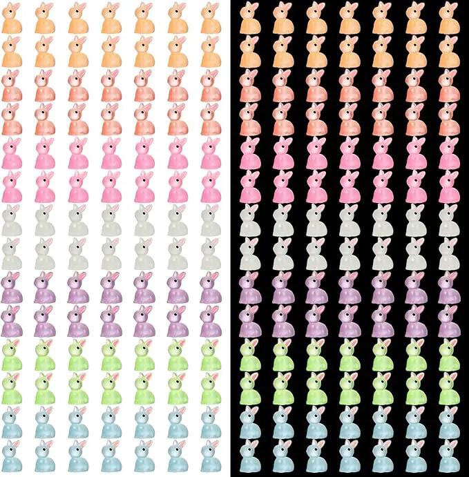 140Pcs Mini Resin Luminous Bunnies Glow in Dark Resin Rabbit Figures for Fairy Garden Luminous Mini Portrait Fairy Garden DIY Christmas Party Ornament Accessories Charms Party Favors by GreenHaven Gardens