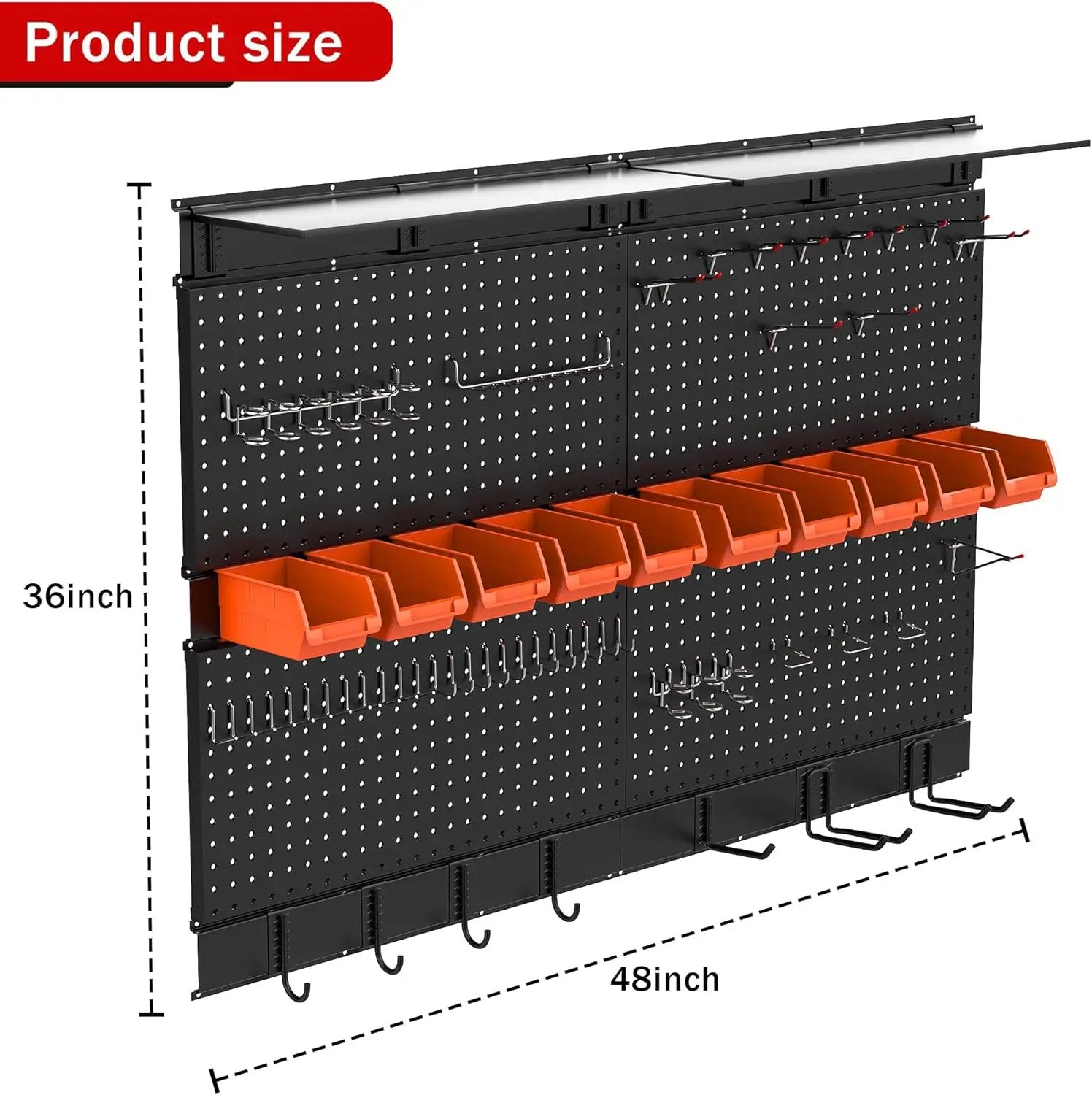Ultrawall Black Pegboard Wall Organizer, 48X 36 inch for Garage Storage with Hooks, Storage Bins, Tool Panel Organizer, 72pcs by GreenHaven Gardens