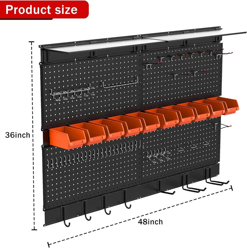 Ultrawall Black Pegboard Wall Organizer, 48X 36 inch for Garage Storage with Hooks, Storage Bins, Tool Panel Organizer, 72pcs by GreenHaven Gardens