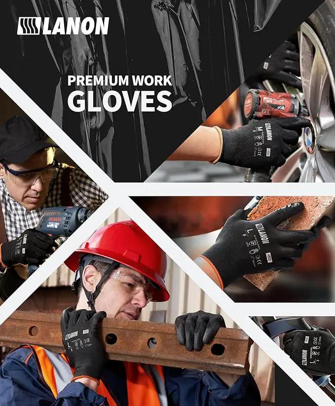 LANON 12 Pairs Safety Work Gloves, Mechanic Working Gloves for Men, PU Coated, Seamless Knit, Lightweight, Black, XL by GreenHaven Gardens