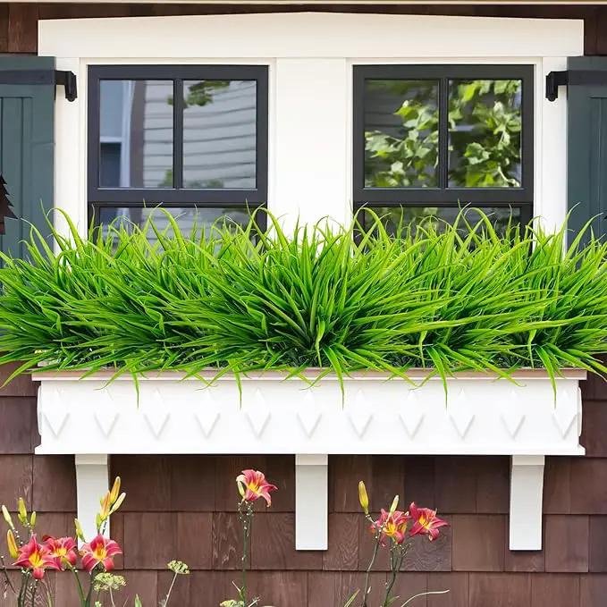 Uieke 28 Bundles Artificial Outdoor Plants UV Resistant Fake Grass Plants Faux Plastic Plants Greenery Shrubs for Home Garden Pathway Window Box Front Porch Spring Summer Decor, Green by GreenHaven Gardens