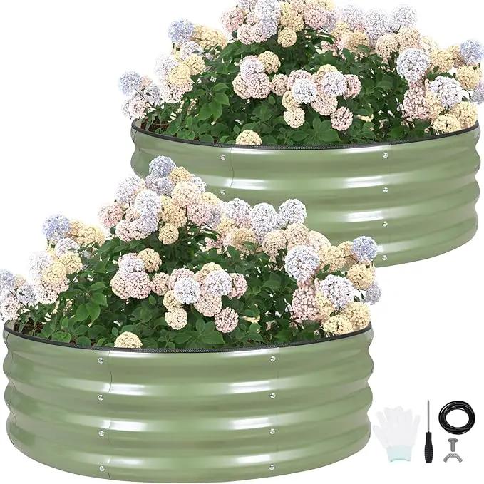 G GOOD GAIN Round Raised Garden Bed - 2Pcs 3x3x1ft Galvanized Steel Planter Boxes Outdoor with Rubber Edge Trim | Metal Raised Beds for Gardening Vegetables Flowers Fruits Herbs (Olive Green) by GreenHaven Gardens