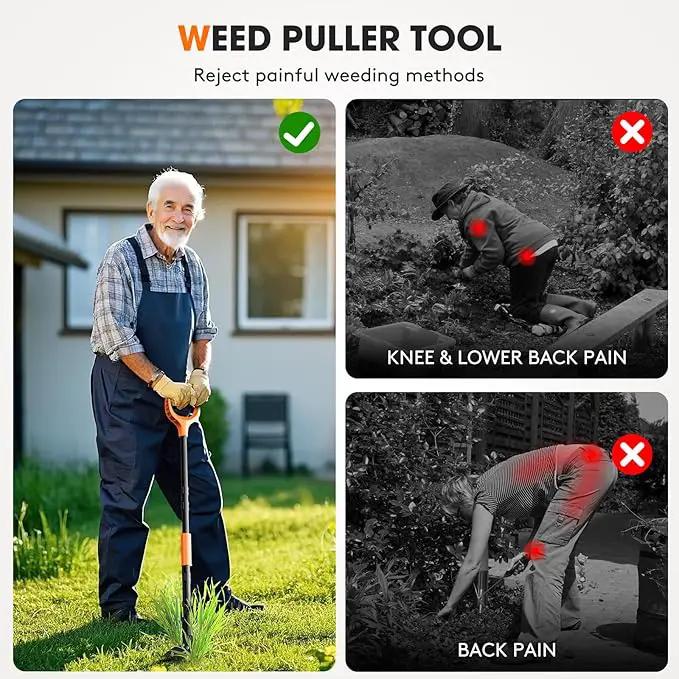 4-Claw Weed Puller Tool, 42" Stand Up Gardening Hand Weeding Tool, Upgraded Iron Claw Garden Weeder with D-Handle, Root Weeder Tool with Weed-Eject Design - Standing up Mowing is Easier by GreenHaven Gardens