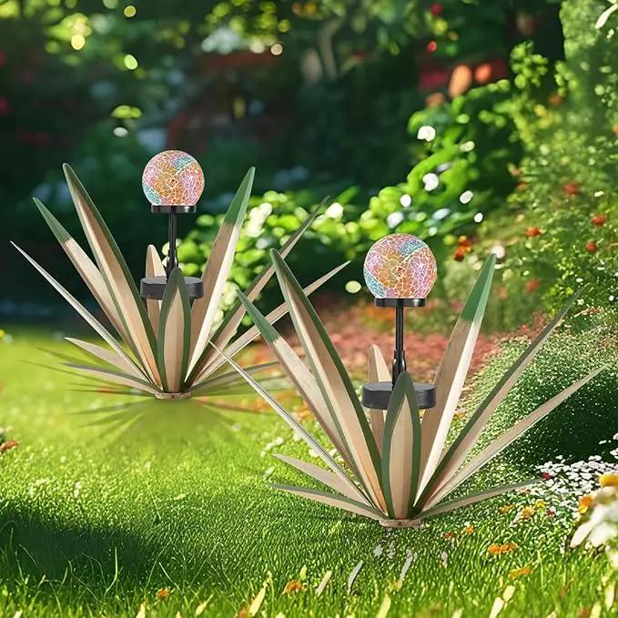 Tequila Rustic Sculpture Metal Yard Decor Hand Painted Metal Agave Garden Statue Green 2PCS by GreenHaven Gardens