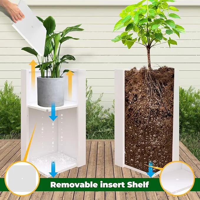 White Steel Metallic Heavy Planter for Outdoor Plants Box 14"x14"x30" Metal Planter Spliced Flower Pots with Partitions for Outside,Indoor,Garden (White, 14 * 14 * 30) by GreenHaven Gardens