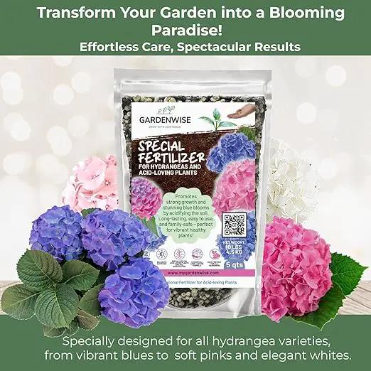 Slow Release Hydrangea Fertilizer with Iron & Sulfur – Indoor & Outdoor Soil Acidifier for Miracle Growth (1 qt) by GreenHaven Gardens