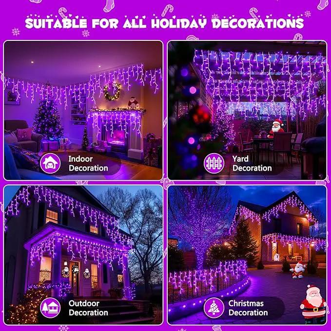 JMEXSUSS 800 LED Purple Icicle Lights Outdoor, Purple Icicle Christmas Lights Indoor Plug in with Remote, Purple Christmas Lights for Outside Fireplace Eave Yard Christmas Decor by GreenHaven Gardens