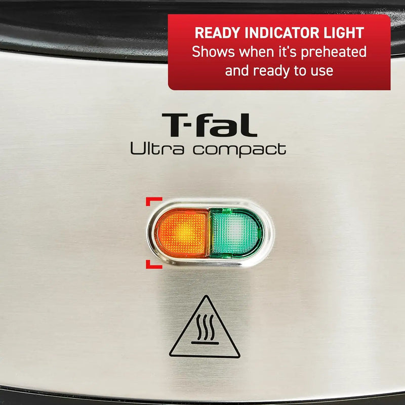 T-fal Compact Sandwich Maker, Stainless Steel, Easy to Clean, Indicator Lights, Cool Touch Handle, Grilled Cheese, Panini, 625 Watts, Black by GreenHaven Gardens