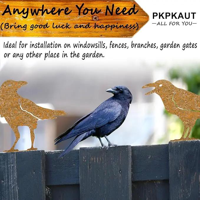 5Pcs Rusty Birds Metal Art Crow for Fence Decorations Outdoor, Metal Birds Craft Statue Ornaments Fence Topper Decor, Metal Bird Silhouette with Rusty Yard Art by GreenHaven Gardens