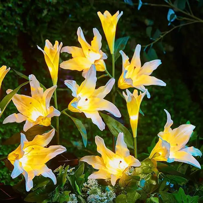 Brightown Outdoor Solar Garden Lights - 4 Pack LED Flower Lights with Larger Lily, Bigger Solar Panel, Waterproof for Outside Yard Patio Garden Decorations, White by GreenHaven Gardens
