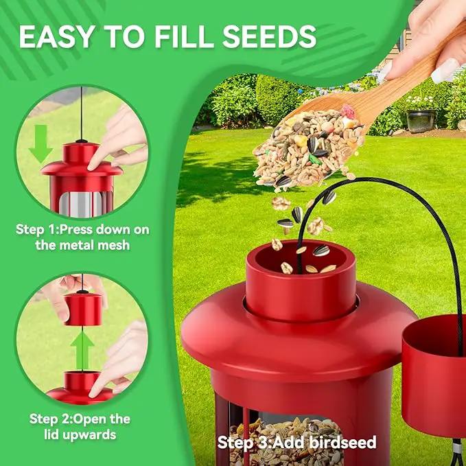 Squirrel Proof Bird Feeders for Outdoors Hanging, Metal Squirrel Proof Bird Feeder with Gravity Protection, 3LB Large Capacity Wild Bird Feeders for Outside Finch, Cardinal, Blue Jay (Red) by GreenHaven Gardens