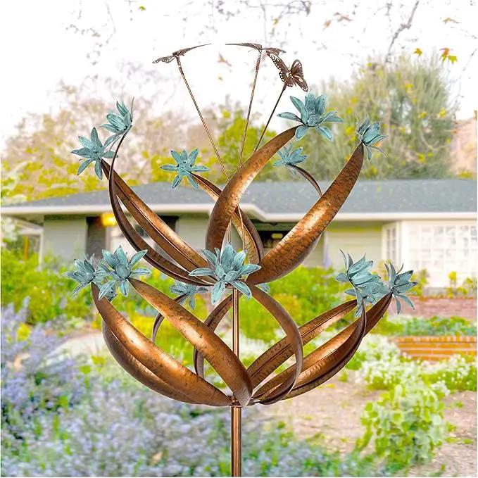 Butterfly Flower Garden Wind Spinner - Large Kinetic Outdoor Metal Wind Sculptures & Spinners Decor for Yard and Garden, Whirligigs Large Wind Spinners for Patio, Lawn, Outside (26" W x 90" H) by GreenHaven Gardens
