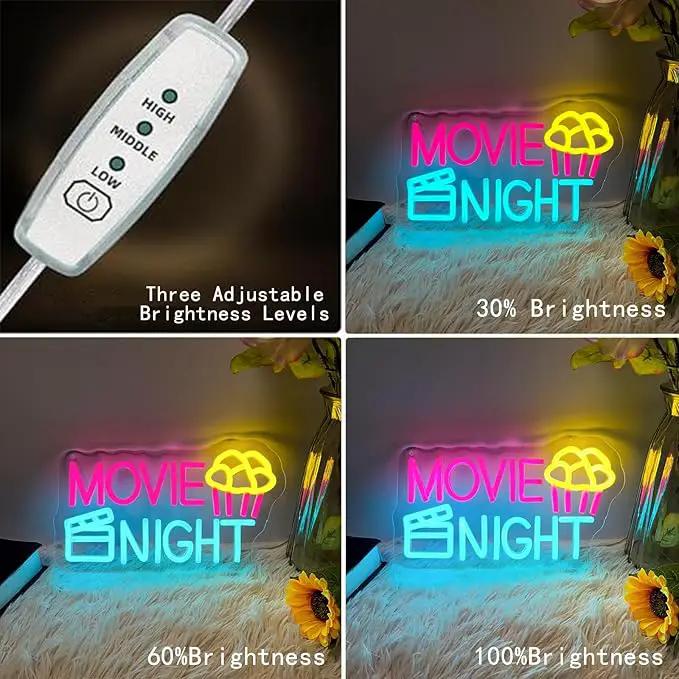 Movie Night Neon Sign With Popcorn Dimmable LED Neon Lights for Wall Decor USB Powered Light Up Signs for Bedroom Living Room Cinema Film Room Man Cave Home Bar Wedding Birthday Party by GreenHaven Gardens