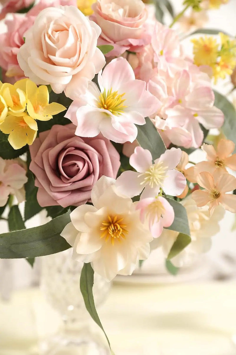 Artificial Flowers Combo for DIY Centerpieces Arrangements Wedding Bouquets Centerpieces Arrangements Party Baby Shower Home Decorations (Yellow Pink) by GreenHaven Gardens