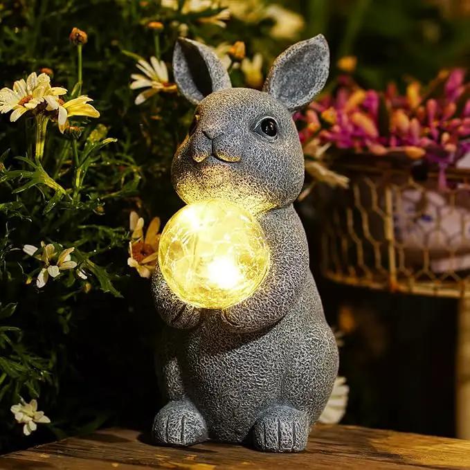 Solar Garden Outdoor Statues Bunny with Gazing Ball - Outdoor Decor Garden Rabbit Statue for Patio, Balcony, Yard, Lawn Ornament - Unique Housewarming Gifts by GreenHaven Gardens