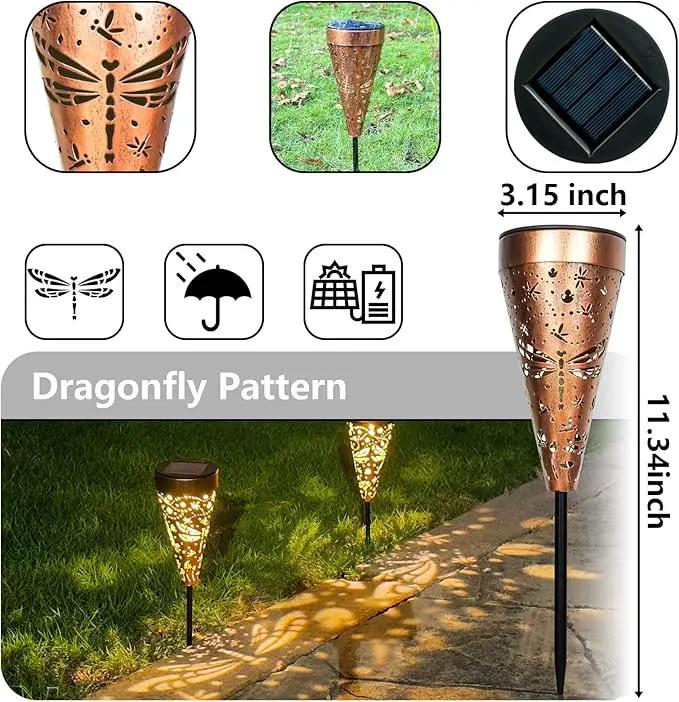 4-Pack Dragonfly Outdoor Decor Solar Pathway Lights, Metal Landscape Lighting for Outside Use: Patio, Yard, Lawn, Backyard, Walkway, Driveway – Gifts for Women, Mother, Grandmother by GreenHaven Gardens