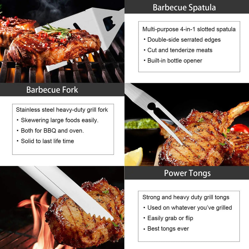 ROMANTICIST 30pcs BBQ Grill Tool Set for Men Dad, Heavy Duty Stainless Steel Grill Utensils Set, Non-Slip Grilling Accessories Kit with Thermometer, Mats in Aluminum Case for Fathers Day Brown by GreenHaven Gardens