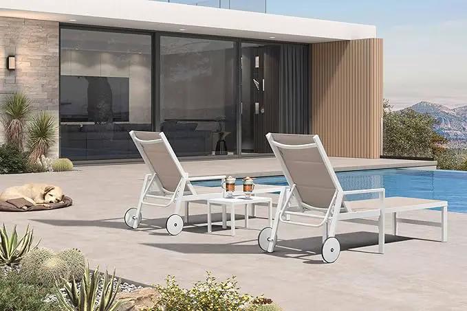 PURPLE LEAF Outdoor Chaise Lounge Set Adjustable Sunbathing Recliner with Armrest and Side Table for Poolside Beach Outside Patio Aluminum Chaise Lounger Khaki by GreenHaven Gardens