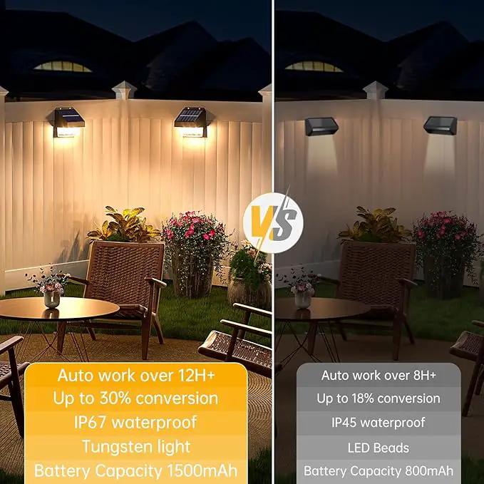 AOSEA High Bright Solar Lights Outdoor IP67 Waterproof, 6 Pack Solar Wall Powered Deck Lights with Tungsten Bulbs, Fence Lights for Outside, Yard, Patio, Fence, Steps, Garden, Landscape (Warm White) by GreenHaven Gardens
