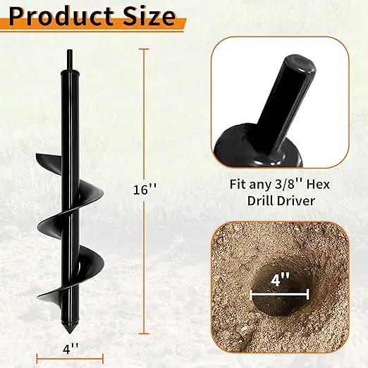 4 x 16 Inch Auger Drill Bit for Planting–Garden Spiral Hole Drill Planter for Bulbs, Bedding Plants & Umbrella Holes|3/8" Hex Drive|The Ultimate Bulb Planter Tool for Cordless Drill by GreenHaven Gardens