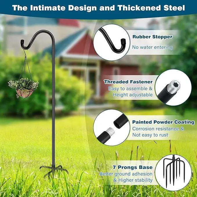 Gtongoko 2 Pack 108 Inch Tall Shepherds Hooks for Outdoor Bird Feeders, Heavy Duty Bird Feeder Pole Stand, Adjustable Hanger for Plant, Lights, Lanterns Wedding Decor with 7 Prongs Base by GreenHaven Gardens