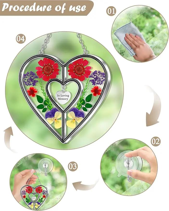 KY&BOSAM Heart Suncatcher In Loving Memory Memorial Gift for Loss of Loved One Unique Sympathy Gift Idea Real Flower Suncatcher Bereavement Grief Gift Box for Loss of Mom Friend Son Daughter Dog Decor by GreenHaven Gardens