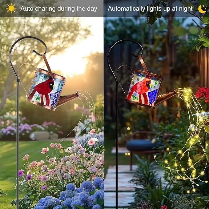 Larekook Solar Outdoor Watering Can Lights Decorative Path Lights, Metal Glass Solar Garden Light Outdoor Waterfall Decor Ornament for Yard Lighting Outside Flag by GreenHaven Gardens