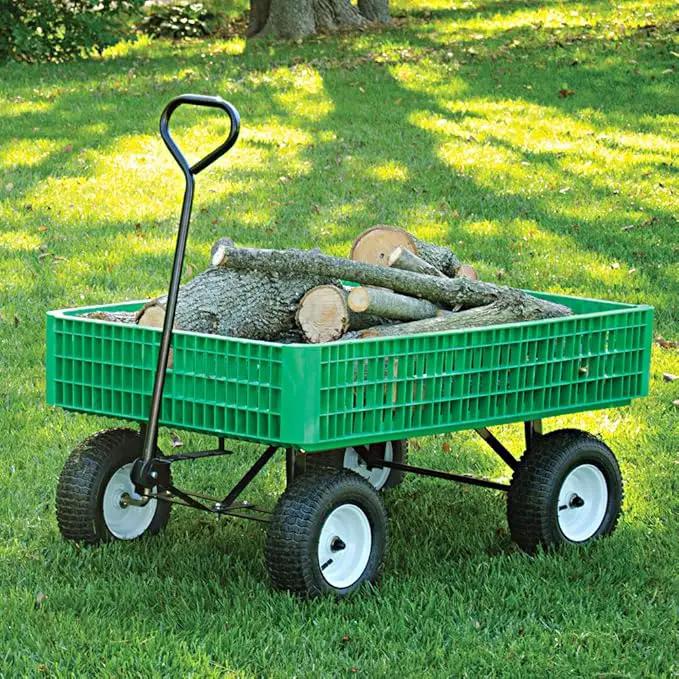 A.M. Leonard Green Utility Wagon with Flat-Free Tires - 30 x 46 x 7.5 Inch Tray by GreenHaven Gardens