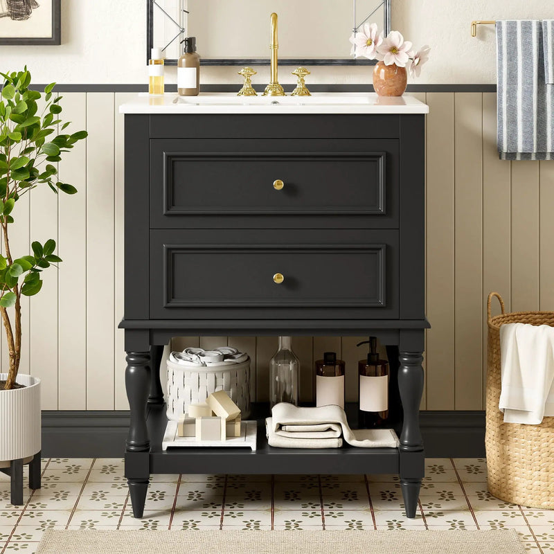 Bathroom Vanity With Sink, 2 Drawers Storage Cabinet, Open Shelf by Unique Piece Furniture
