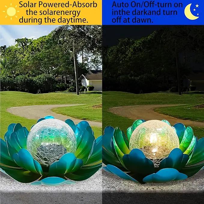 WNP Solar Powered Outdoor Decorative Lights Waterproof Lotus Flower with Crackle Glass Globe and Metal Base for Garden Patio Pathway Yard Tabletop Decor,Birthday Gift for Mom Sister Grandma by GreenHaven Gardens