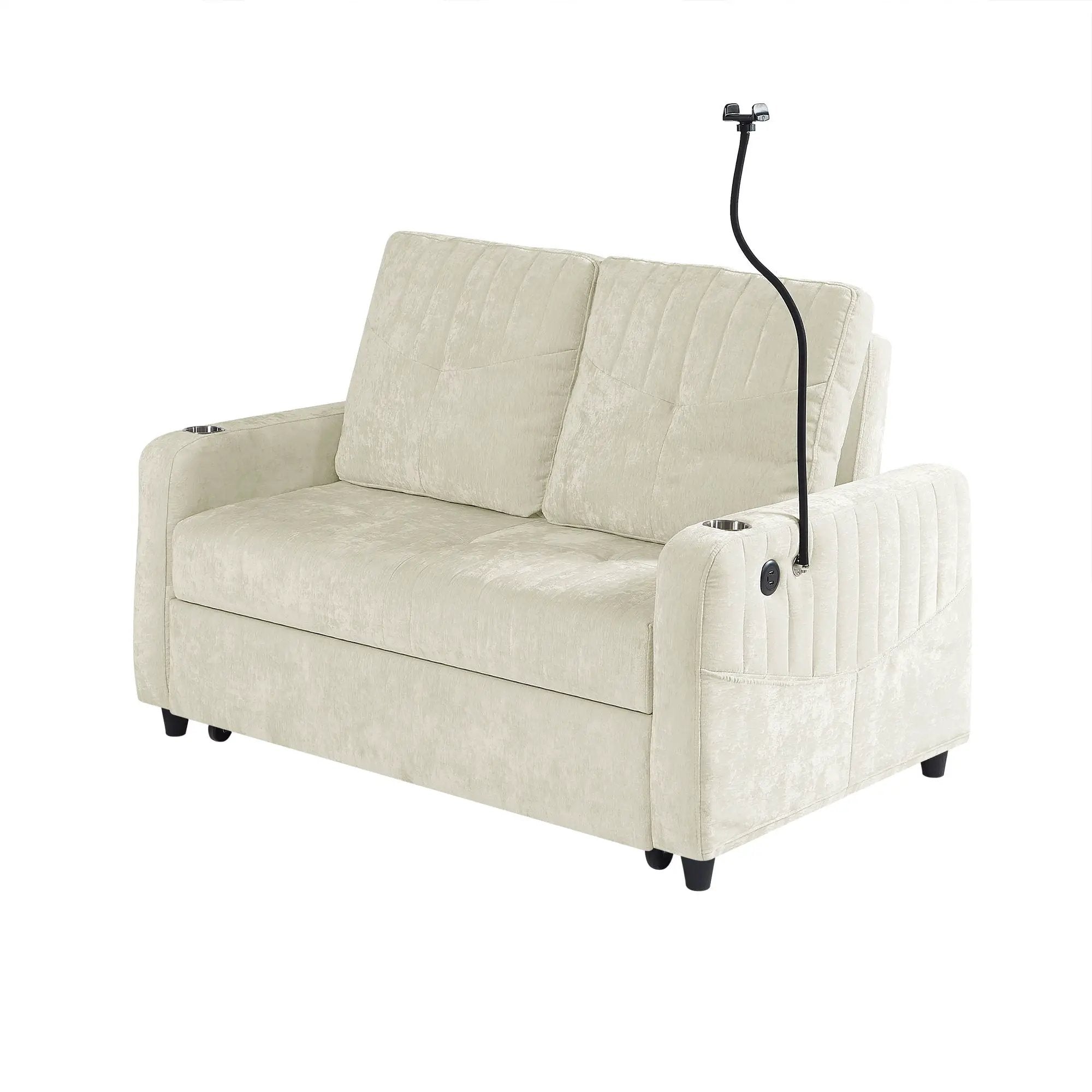 Modern Loveseat Pull Out Sofa Bed With Adjustable Backrest, Two Cup Holders, A Phone Holder, Three Charging Ports And Side Storage Pockets For Living Room by HouseOfZazla