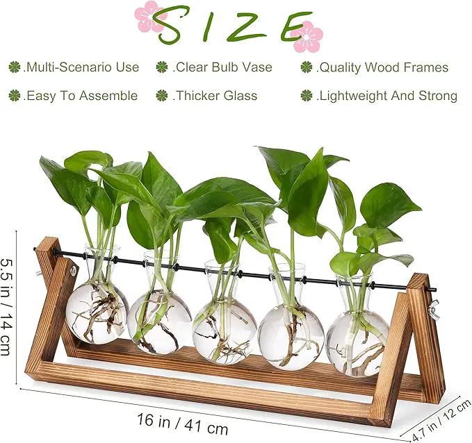 YIBOT Propagation Stations,Plant Terrarium with Wooden Stand,Plant Lover Gifts for Women for Hydroponics Plants Home Garden Wedding Decor(5 Bulb Vase) by GreenHaven Gardens