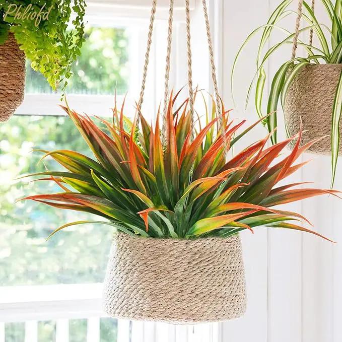 6Pcs Artificial Grass Fake Plants 17.3in Outdoor Plastic Plants UV Resistant Greenery Fake Grass for Home Window Garden Office Patio Hanging Planter Pathway Front Porch Décor Red by GreenHaven Gardens
