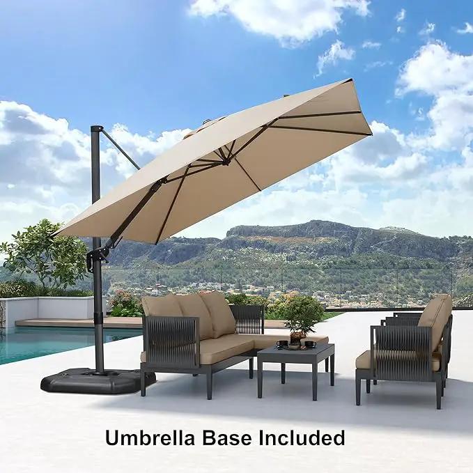 PURPLE LEAF 9.8' X 9.8' Tilting Patio Umbrella with Base Outdoor Cantilever Swivel Square Umbrella with Tilt Aluminum Offset Umbrella with 360-degree Rotation for Garden Deck Pool Patio Beige by GreenHaven Gardens