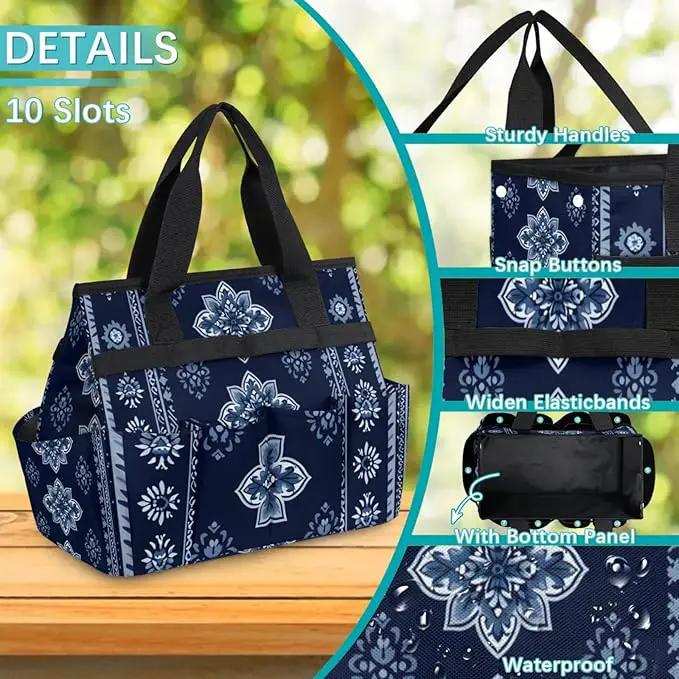 Westward Floral Gardening Tool Bag,Heavy Duty Garden Tote Bag,Portable Oxford Gardening Storage Basket Organizer Handbag with Pockets Handle,Hand Tools Gifts for Outdoor Garden Lawn Yard by GreenHaven Gardens