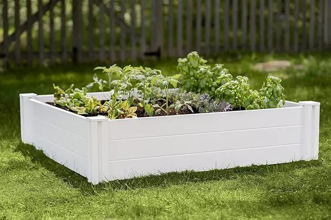 Vita Classic 4 Foot x 4 Foot x 11 inch White Vinyl Raised Modular Garden Bed, White, PVC, BPA and Pthalate Free, VT17108 by GreenHaven Gardens