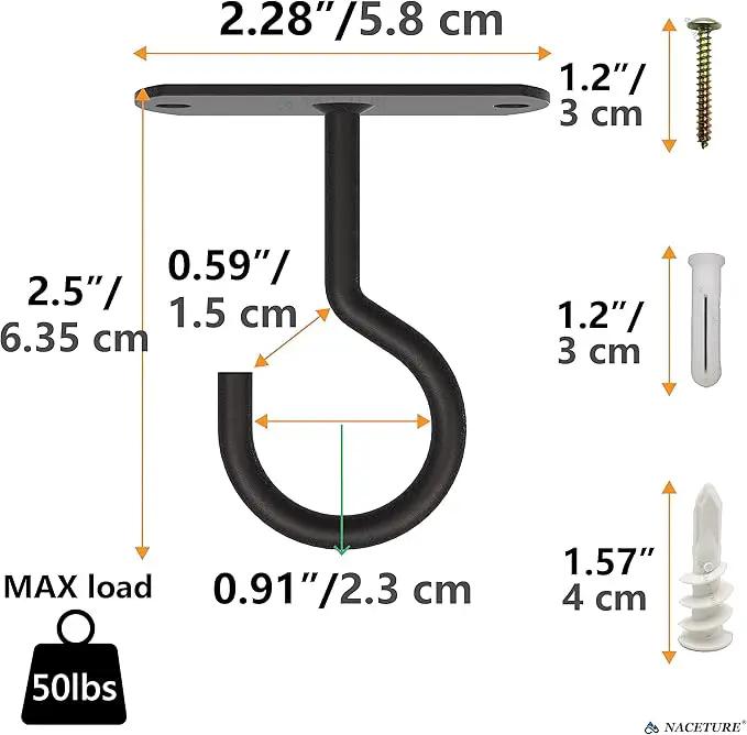 NACETURE Plant Ceiling Hooks Hanging Basket 4 Pack - Hanging Plant Hooks Indoor Wall Hanger for Decorative Home, Kitchen, Wreath Hangers for Fall Porch Decor (2.5" Black 4 Pack) by GreenHaven Gardens
