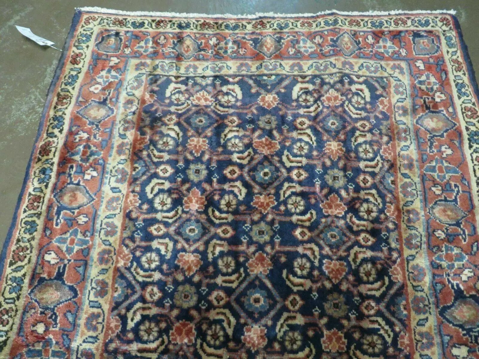 3'7" X 10' Antique Handmade India Floral Oriental Wool Runner Rug Organic Blue by Jewel Rugs