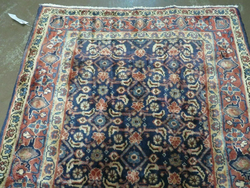 3'7" X 10' Antique Handmade India Floral Oriental Wool Runner Rug Organic Blue by Jewel Rugs