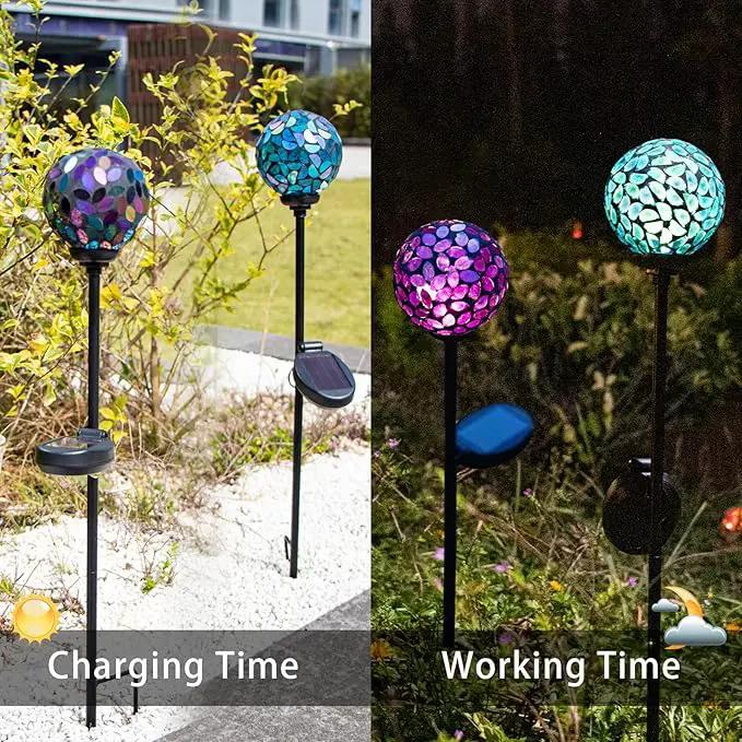 VCUTEKA Solar Garden Decorative Lights Outdoor, Mosaic Solar Light Waterproof LED Pathway Stake Light for Landscape Patio Yard Deck Walkway Decoration, 2 Pack （Blue&Purple） by GreenHaven Gardens