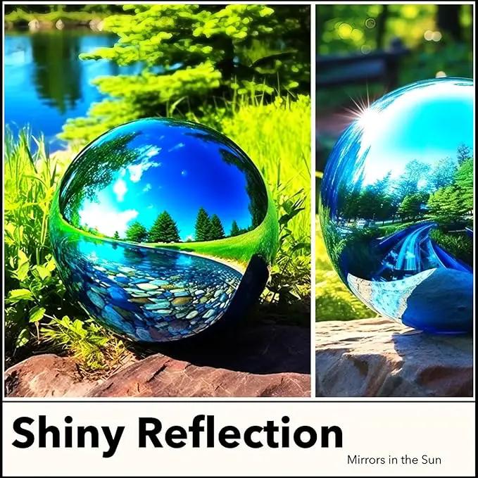 12 Inch Stainless Steel Gazing Globe,v2croft Hollow Ball Mirrored Surface Polished Shiny Sphere,Garden Stainless Steel Gazing Ball for Outdoor Lawn Pond Yard Ornament (Light Blue) by GreenHaven Gardens