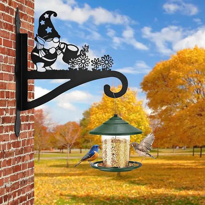 Christmas Plant Hangers Outdoor Iron Heavy Duty Ornamental Gnome Silhouette Wall Mounted Hanging Plant Bracket for Flower Pot Lantern Bird Feeder Wind Chimes Christmas Decoration by GreenHaven Gardens