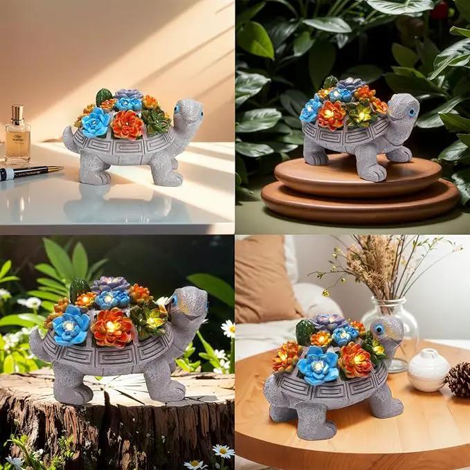 Solar Garden Turtle Statues 7 LED Lights Outdoor Decor Turtle with Succulent Resin Sculpture Patio Porch Balcony Yard Lawn Art Decor Birthday Gifts for Women Mom Grandma Housewarming Gifts by GreenHaven Gardens