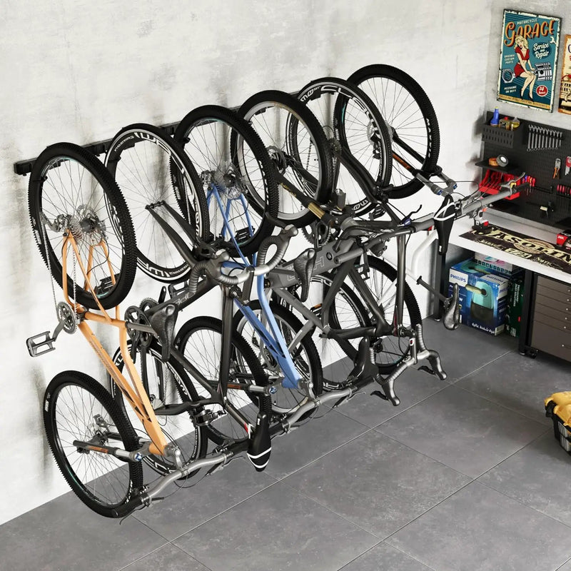 monTEK Enhanced Garage Bike Rack, Adjustable 6 Bike Hangers for Garage, Equipped with 78.5in Extended Rail to Accommodate Various Bicycle Sizes, Heavy-Duty Steel Bike Wall Mount, Max Capacity 330 lbs by GreenHaven Gardens