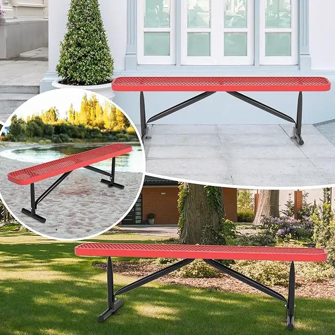 48" L Outdoor Steel Flat Bench, Heavy Duty Metal Park Bench for Outside, Expanded Metal, Commercial Benches Mesh Bench for Shopping Mall, Store, Lawn, Park, Patio, Deck, Garden (Red, 6FT) by GreenHaven Gardens