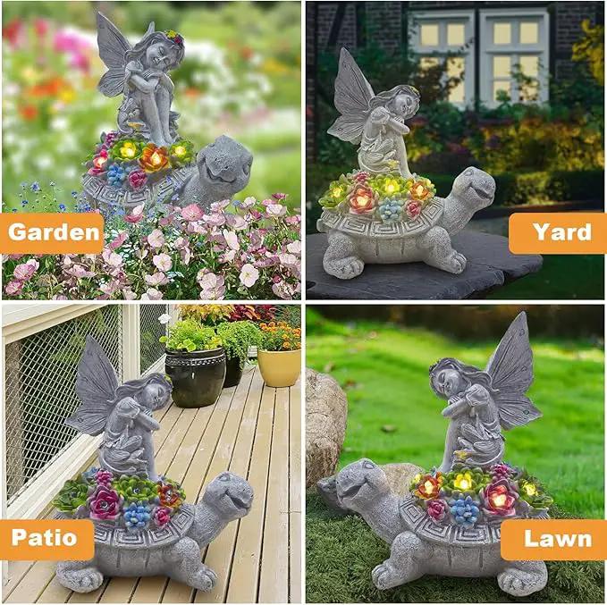 Solar Garden Statue Angel and Turtle,Figurines Outdoor Decor,Outdoor Solar Statue with LED Lights for Yard,Patio,Lawn Art Decoration,Housewarming Gift by GreenHaven Gardens