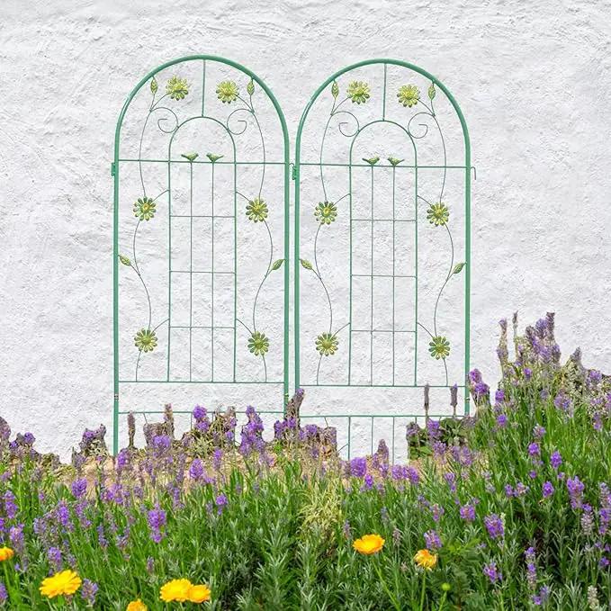 2 Pack Metal Garden Trellis 71" H Garden Fence Rustproof Trellis for Climbing Plants Support Roses Flower Outdoor Lawn, Green by GreenHaven Gardens