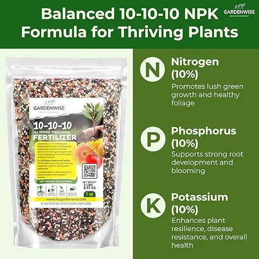 10-10-10 Plant Fertilizer Slow Release - 10 10 10 All Purpose Granular Garden Fertilizer for Vegetables, Tomato, Arborvitae, Shrubs, Rose, Flowers, Fruit, Fig Trees (4 QUARTS) by GreenHaven Gardens