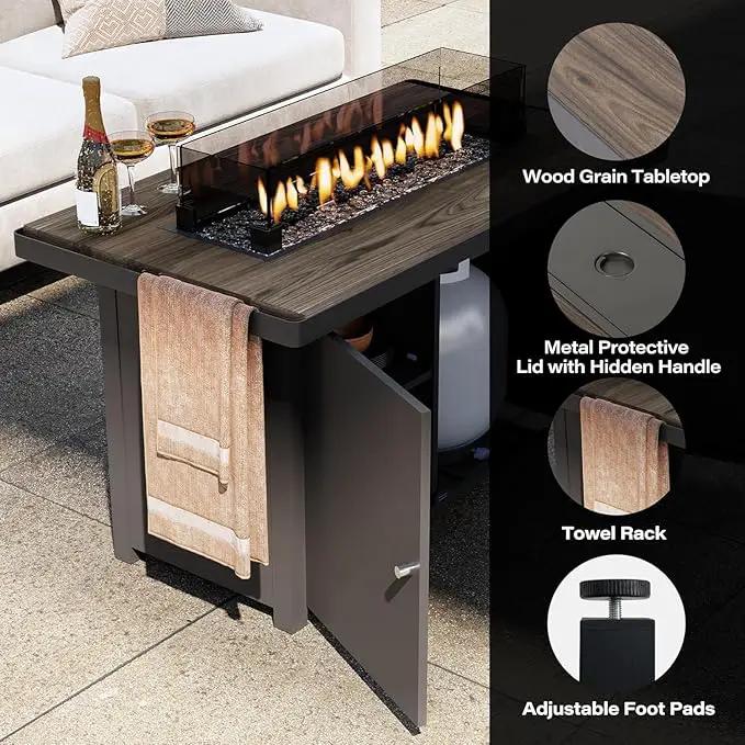 LAUSAINT HOME Propane Fire Pit Table 43 Inch with Lid, 55,000 BTU Gas Fire Pits for Outside Patio with Glass Wind Guard, Gray Glass Beads by GreenHaven Gardens