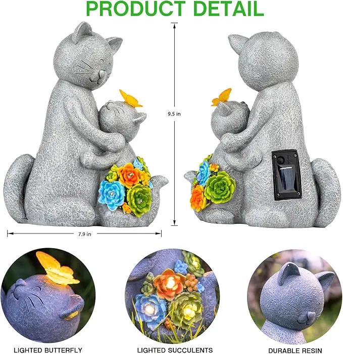 Solar Garden Statues Loving Cat Figurine Lights for Outside, Yard Decorations Outdoor, Garden Christmas Decor Unique Birthday Housewarming Gifts for Mom, Women by GreenHaven Gardens